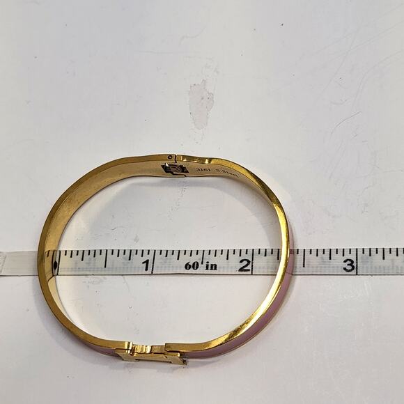 Pink Enamel Gold Tone Oval Clamper Hinge Bracelet Layer Stack Pastel Jewelry - Picture 5 of 5